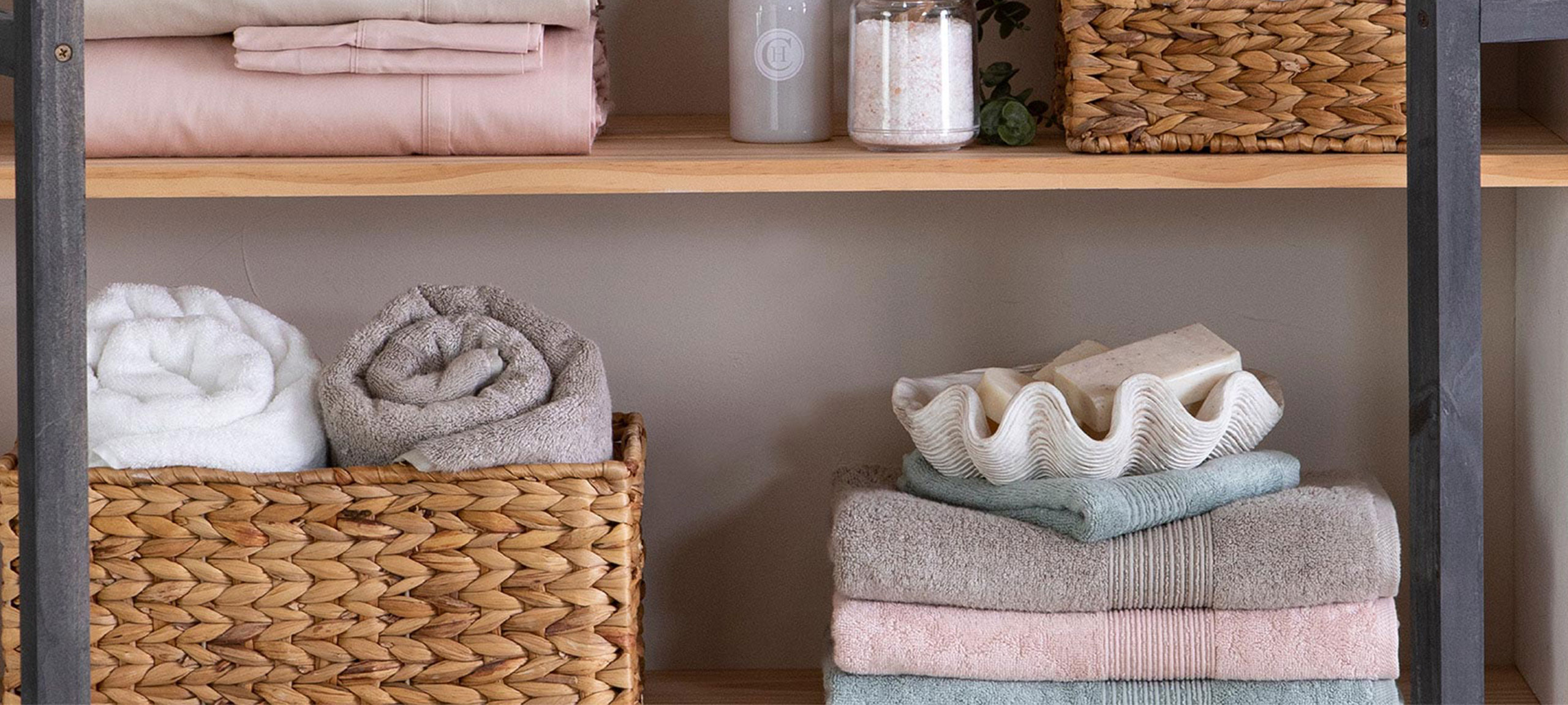 Towels rolled in a basket