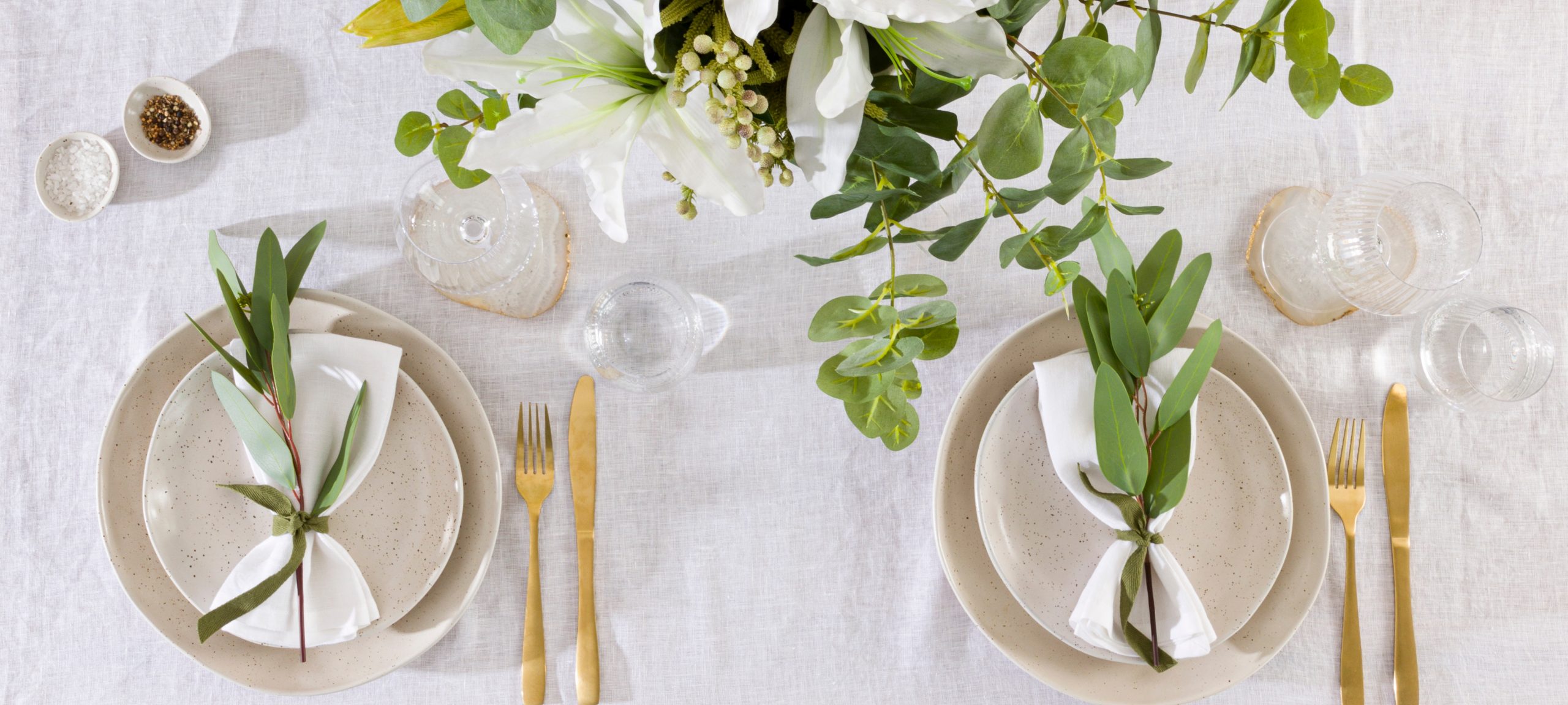 Pillow Talk dining table styling with stems and plants 