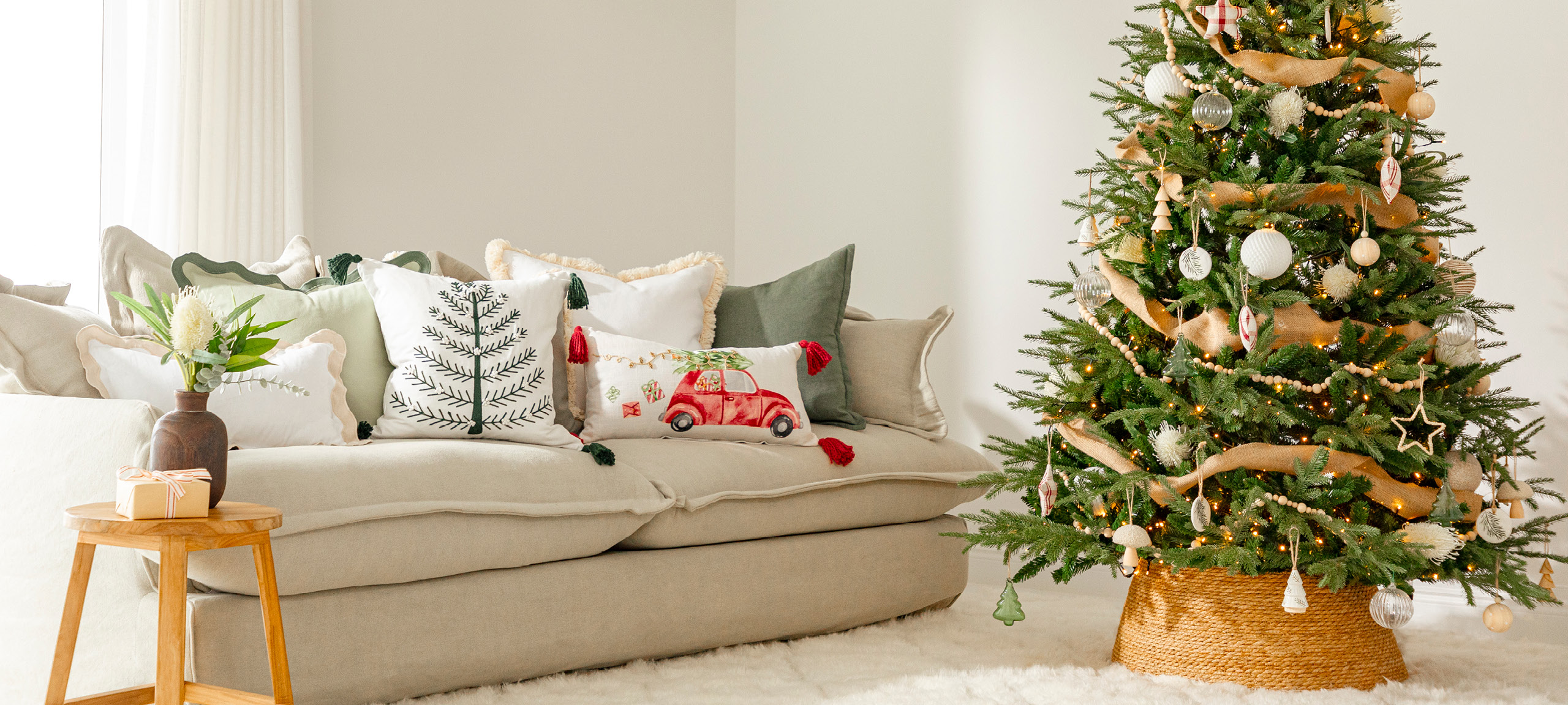 Pillow Talk traditional Christmas tree styling 